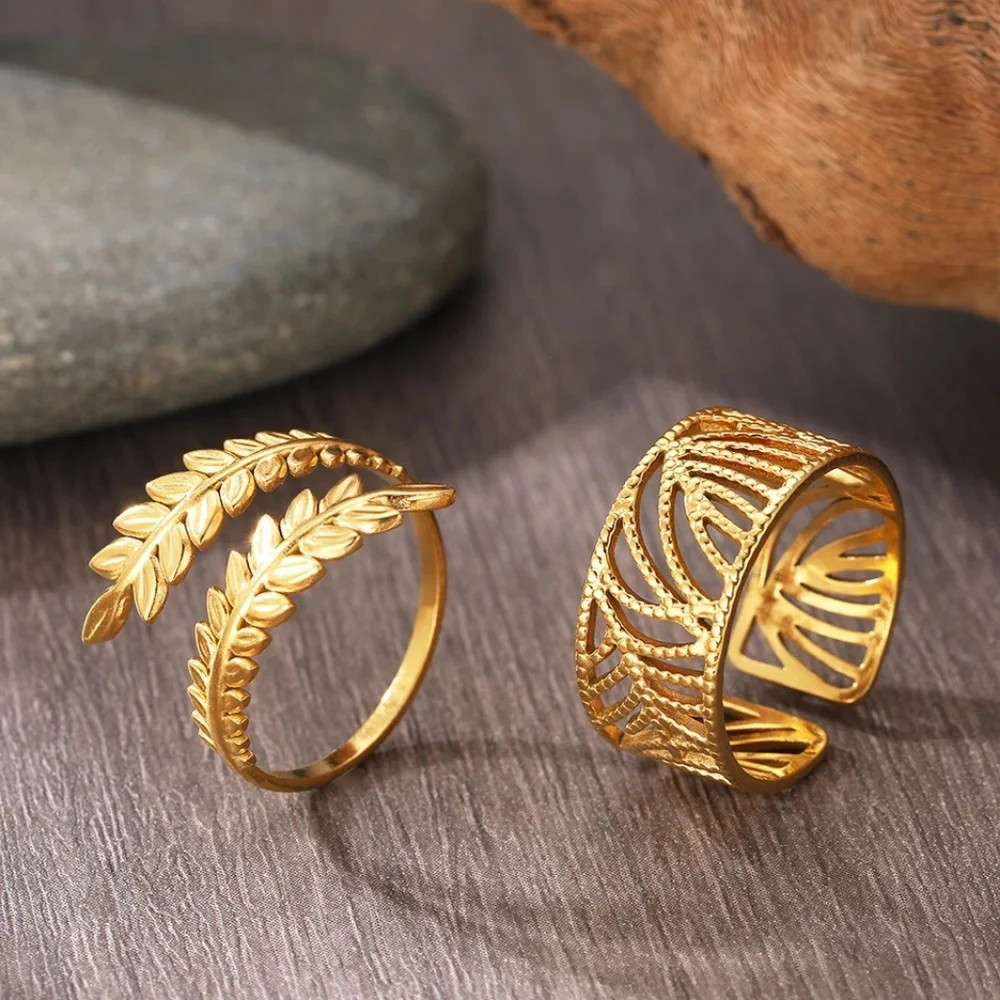 Bohemian Style Vintage Plant Leaves Adjustable Set of Rings - Picture 2 of 3